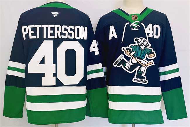 Men%27s Vancouver Canucks #40 Elias Pettersson Navy 2024 Reverse Retro Stitched Jersey